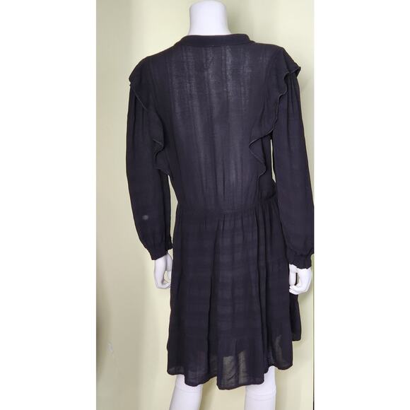 Amadi Rossi Anthropologie Ruffle Mini Tunic Dress Size S Black Long Sleeve Boho - Picture 3 of 10